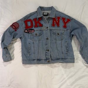Donna Karen badge appliqué jean jacket.